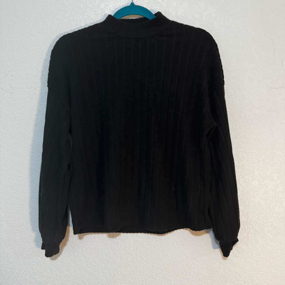 SHEIN Black Ribbed Mock Neck Long Sleeve Pullover Top Women Size‎ S